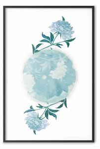 Poster: Pianeta floreale - composizione botanica con fiori e foglie su bianco