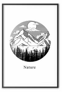Poster: La terra perduta - Paesaggio foreste e montagne su sfondo bianco