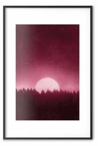 Poster: Luna piena: paesaggio rosa scuro luna argentata su sfondo foresta