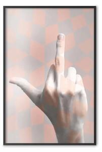 Poster: Vaffanculo! - composizione grigia e rosa con mano geometrica