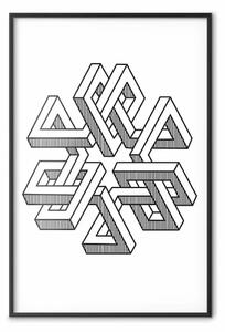 Poster: Trifoglio geometrico - astrazione spaziale 3D in bianco e nero
