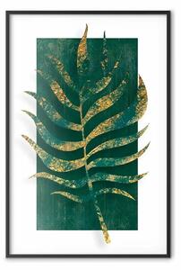 Poster: Natura esclusiva: composizione bianca con foglia oro smeraldo