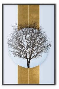 Poster: Albero nudo: astrazione geometrica azzurra con una striscia dorata