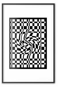 Poster: Scacchiera distorta - astrazione geometrica in bianco e nero