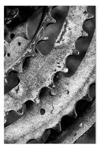 Quadro moderno Cremagliera di metallo - macchina retrò monocromatica vista da vicino