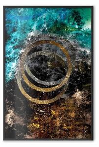 Poster: Cassiopea - astrazione colorata con due cerchi in oro e argento