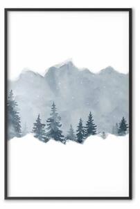 Poster: Una sezione della Siberia: paesaggio invernale alberi cielo nebbioso
