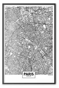 Poster: Mappa di Parigi: mappa in bianco e nero con iscrizioni