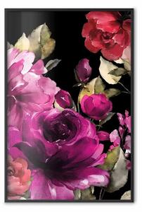 Poster: Pienezza dell'estate - fiori colorati ad acquerello su sfondo nero