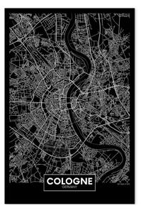 Quadro Colonia - mappa della città tedesca dalla vista aerea in bianco e nero