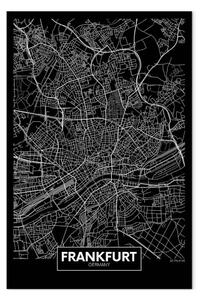 Quadro su tela Mappa nera di Francoforte - mappa in bianco e nero con scritte in inglese