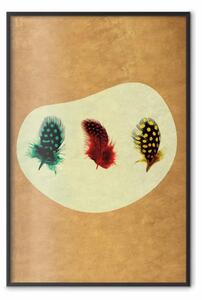 Poster: Piume boho - piume astratte colorate con puntini su sfondo beige
