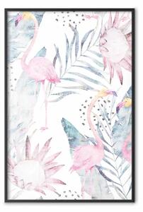 Poster: Nebbia esotica - tropicale con fenicotteri rosa