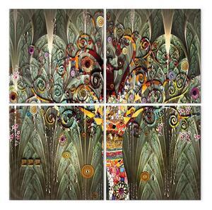 Quadro moderno Albero colorato con pattern (4 pezzi) - spirali alla Gustav Klimt