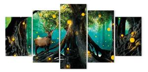 Quadro contemporaneo Foresta incantata (5 pezzi) ampia