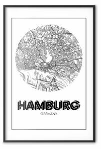 Poster: Amburgo retrò - mappa b/n città portuale