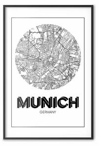 Poster: Monaco retrò - mappa b/n città tedesca