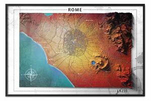 Poster: Mappa isometrica: Roma - città italiana immersa nel rosso con scritte