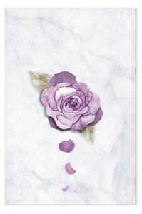 Quadro Acquerello rosa - pianta viola su uno sfondo di marmo leggero