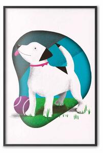 Poster: Cane e pallone - composizione colorata per bambini con cane