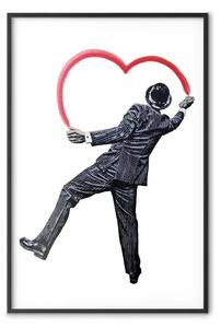 Poster: Graffitaro elegante - cuore e uomo in completo in stile Banksy