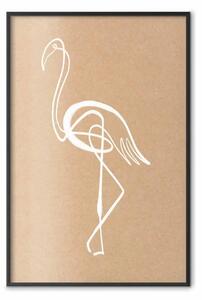 Poster: Fenicottero bianco - lineart delicato su sfondo beige