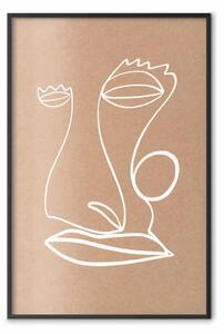 Poster: Ritratto bianco - astrazione con lineart delicato su sfondo marrone