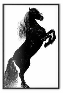 Poster: Cavallo nero - silhouette di animale in piedi in b/n