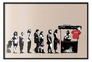 Poster: Distruggere capitalismo - graffiti Banksy con persone in fila