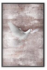 Poster: Volo d'amore - uccello bianco su sfondo marrone