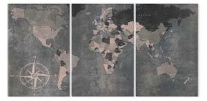 Quadro moderno Mappamondo vintage (3 pezzi) grigio