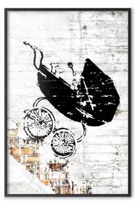 Poster: Carrello corsa - murale con carrello Banksy su mattoni bianchi