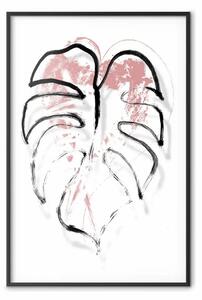 Poster: Monstera dinamica - astrazione con foglia tropicale e sfondo bianco