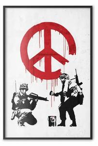 Poster: Guerra e pace - murale in stile Banksy con soldati e pacifica rossa