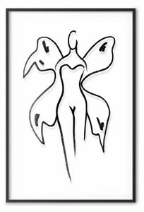 Poster: Donna farfalla - lineart con silhouette femminile e ali
