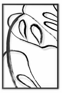 Poster: Monstera bianca - lineart foglia pianta esotica b/n