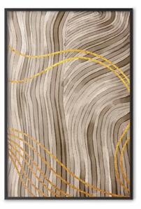 Poster: Onde dorate - astrazione autunnale in linee eleganti su sfondo marrone