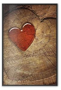 Poster: Messaggio - composizione d'amore con cuore rosso su sfondo di legno