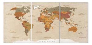 Quadro contemporaneo Mappa del mondo: Beige chic (3 pezzi)