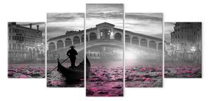 Quadro su tela Magic Venice (5 pezzi) largo grigio
