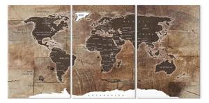 Quadro su tela Mappamondo: mosaico di legno (3 pezzi)