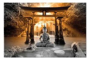 Quadro Sorriso di Buddha largo arancione