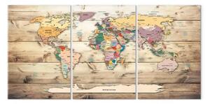 Quadro contemporaneo Mappa del mondo: Continenti colorati (3 pezzi)