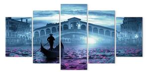 Quadro su tela Gondoliere di notte - Venezia nel bagliore blu