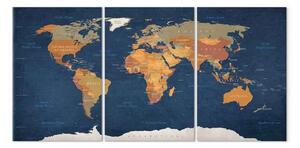 Quadro su tela Mappa del mondo: Oceani d'inchiostro (3 pezzi)