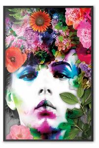 Poster: Maggio - ritratto grigio con fiori colorati
