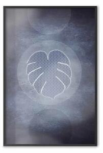 Poster: Monstera straordinaria - foglia di monstera in cerchio su texture blu