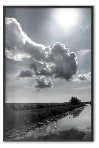 Poster: Nuvole calde - paesaggio in bianco e nero di nuvole e acqua
