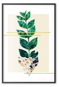 Poster: Natura geometrica - pianta astratta con foglie su sfondo bianco
