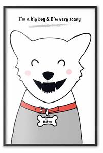 Poster: Cane Harry - animale bianco con collare e scritte in inglese